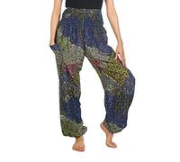 Lofbaz Mujer Vistoso Pavo Real Impreso Boho PantalonesBlue B 2XL