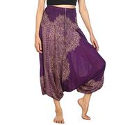 Lofbaz Mujeres Pavo Real Smocked Cintura 2 en 1 Harén Mono Pantalones Morado 4XL