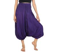 Lofbaz Mujeres Sólido Smocked Cintura 2 en 1 Harén Mono Pantalones Morado 2XL