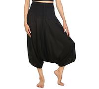 Lofbaz Mujeres Sólido Smocked Cintura 2 en 1 Harén Mono Pantalones Negro 3XL