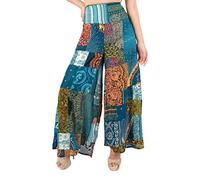 Lofbaz Pantalones Palazzo de Pierna Ancha con retales para Mujer Pantalones Holgados para salón de Yoga Hippie Harem para jóvenes Patchwork Verde 3XL