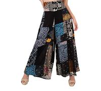 Lofbaz Pantalones Palazzo de Pierna Ancha con retales para Mujer Pantalones Holgados para salón de Yoga Hippie Harem para jóvenes Patchwork Negro L