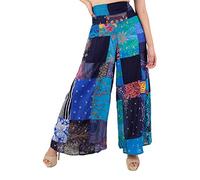 Lofbaz Pantalones Palazzo de Pierna Ancha con retales para Mujer Pantalones Holgados para salón de Yoga Hippie Harem para jóvenes Patchwork Azul 2XL
