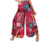 Lofbaz Pantalones Palazzo de Pierna Ancha con retales para Mujer Pantalones Holgados para salón de Yoga Hippie Harem para jóvenes Patchwork Borgońa 2XL