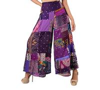 Lofbaz Pantalones Palazzo de Pierna Ancha con retales para Mujer Pantalones Holgados para salón de Yoga Hippie Harem para jóvenes Patchwork Morado M