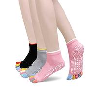 LOFIR Calcetines Antideslizantes Yoga Para Mujer, 3 Pares Cinco Calcetines del Dedo del pie Mujer, Calcetines pilates para Barra, Ballet, Pilates, Danza, Deportes, Fitness, EU 39-44