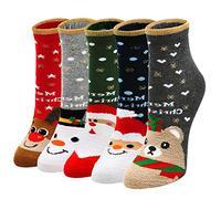 LOFIR Calcetines de Navidad para Mujeres Divertidos para Fiesta, con Dibujos de Monigote de Nieve, Nieve y Papá Noel, Talla 35-41, 5 Pares