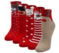 LOFIR Calcetines de Navidad para Niños y Niñas, Medias con Papá Noel, Kawaii de Algodón, 2-4 Años, Talla 20-22, 5 Pares