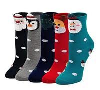 LOFIR Calcetines de Navidad para Niños y Niñas, Medias con Papá Noel, Kawaii de Algodón, 8-11 Años, Talla 31-34, 5 Pares