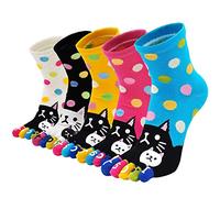 LOFIR Calcetines Divertidos de Algodón para Mujer Calcetines con Dedos Separados, Calcetines con Dibujos de Animal Perro Gato, Calcetines Invierno, talla 36-41, 5 pares