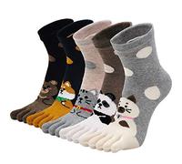 LOFIR Calcetines Divertidos de Algodón para Mujer Calcetines con Dedos Separados, Calcetines con Dibujos de Animal Perro Gato, Calcetines Invierno, talla 36-41, 5 pares
