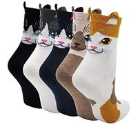 LOFIR Calcetines Divertidos de Algodón para Mujer Con Dibujos de Animal Perro Gato, Vistosos, de Invierno, Talla 35-41, 5 Pares