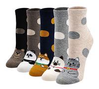 LOFIR Calcetines Divertidos de Algodón para Mujer Con Dibujos de Animal Perro Gato, Vistosos, de Invierno, Talla 35-41, 5 Pares