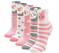 LOFIR Calcetines Divertidos de Algodón para Niñas Calcetines Animales con Dibujos de Perro Gato, Calcetines Vistosos para Chicas de 8-11 Años, Talla 31-34, 5 pares