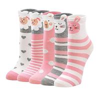 LOFIR Calcetines Divertidos de Algodón para Niñas Calcetines Animales con Dibujos de Perro Gato, Calcetines Vistosos para Chicas de 5-7 Años, Talla 35-38, 5 pares