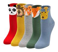 LOFIR Calcetines Divertidos de Algodón para Niñas Con Dibujos de Perro Gato, Vistosos para Chicas de 2-4 Años, Talla 20-22, 5 Pares