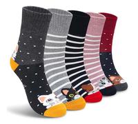 LOFIR Calcetines Térmicos de Invierno Mujer: Calcetines Gruesos Calientes y Suaves de Algodón Motivos de Animales Divertidos Ideales para Casa Dormir o como Regalo 5 Pares Gato 39-42
