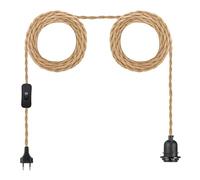 LOFOB Plug in Hanging Light Fixture, Industrial Twisted Hemp Rope, 14.8FT Pendant Lamp Lights Cord with On/Off Switch Cord E26 Bulbs Socket - Perfect for DIY Farmhouse Hallway, Stairway, Kitchen