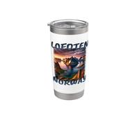 Lofoten Noruega Grunge Fiordo Puesta Del Sol Vacay Vaso térmico de acero inoxidable de doble pared