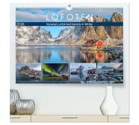 Lofoten, Norway's untamed beauty in Winter (High Quality Premium Wall Calendar 2026 DIN A2 landscape),CALVENDO 12 Month Wall Calendar: Majestic mountains, frozen fjords and red, wooden cabins