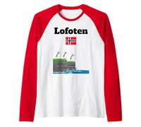 Lofoten Souvenir Puffin Colony Sea Cliffs Noruega Bandera Camiseta Manga Raglan