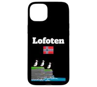 Lofoten souvenir Puffin Colony Sea Cliffs Noruega bandera Carcasa para iPhone 15 Plus