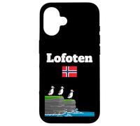 Lofoten souvenir Puffin Colony Sea Cliffs Noruega bandera Carcasa para iPhone 16
