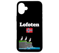 Lofoten souvenir Puffin Colony Sea Cliffs Noruega bandera Carcasa para iPhone 16 Plus