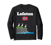 Lofoten souvenir Puffin Colony Sea Cliffs Noruega bandera Manga Larga