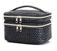 LOFOWN Bolsa de maquillaje grande para mujer, bolsa de cosméticos de doble capa con compartimento organizador de joyas, bolsa de aseo de viaje impermeable, negro (B/Black), Bolsa de viaje de doble
