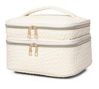 LOFOWN Bolsa de maquillaje grande para mujer, bolsa de cosméticos de doble capa con compartimento organizador de joyas, bolsa de aseo de viaje impermeable, Blanco y negro., Bolsa de viaje de doble