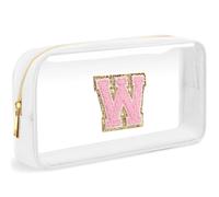 LOFOWN Bolsa de maquillaje transparente con inicial, pequeña bolsa de cosméticos de viaje, bolsa de aseo transparente con cremallera, bolsa organizadora para mujer, Blanco-M, W, Bolsa de maquillaje