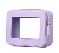LOFOWN Bolsa de maquillaje transparente pequeña bolsa de cosméticos y artículos de aseo impermeable, bolsa de viaje para mujer, organizador de maquillaje para coche con cremallera, Púrpura, M, Bolsa