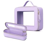 LOFOWN Bolsa de maquillaje transparente pequeña bolsa de cosméticos y artículos de aseo impermeable, bolsa de viaje para mujer, organizador de maquillaje para coche con cremallera, Púrpura, L+Slim,
