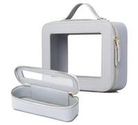 LOFOWN Bolsa de maquillaje transparente pequeña bolsa de cosméticos y artículos de aseo impermeable, bolsa de viaje para mujer, organizador de maquillaje para coche con cremallera, Gris, L+Slim, Juego