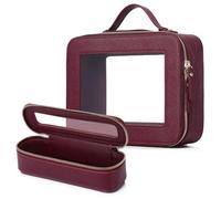 LOFOWN Bolsa de Maquillaje Transparente pequeña Bolsa de cosméticos y artículos de Aseo Impermeable, Bolsa de Viaje para Mujer, Organizador de Maquillaje para Coche con Cremallera, Borgoña, L+Slim,