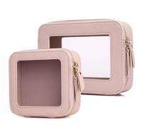 LOFOWN Bolsa de maquillaje transparente pequeña bolsa de cosméticos y artículos de aseo impermeable, bolsa de viaje para mujer, organizador de maquillaje para coche con cremallera, Rosado, M+Mini,