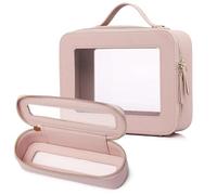 LOFOWN Pequeña bolsa de maquillaje transparente para viaje, bolsa de aseo de viaje, organizador de cosméticos, aprobado por la TSA, bolsa de maquillaje transparente con cremallera esencial para el