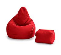 Loft 25 Puff Pera Gamer | Silla Puff Pera Para Exteriores Interiores Sala | Resistente Al Agua | Limpieza Fácil | Diseño Ergonómico Para Soporte Del Cuerpo | Durable Y Cómoda (Rojo, Puff + Reposapiés)