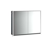 loft Armario con espejo iluminado, 800mm, 2 puertas, modelo empotrado, espejo/negro, 979813307, Versión: 2 puertas