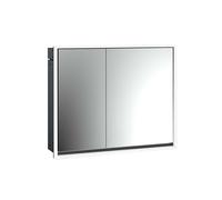 loft Armario con espejo iluminado, 800mm, 2 puertas, modelo empotrado, espejo/negro, 979813309, Versión: puerta ancha a la derecha