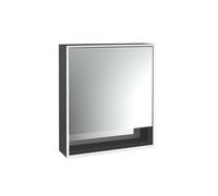 loft Armario con espejo iluminado con balda inferior, 600 mm, modelo de superficie, espejo/negro, 979813500, Versión: 1 puerta (tope izquierdo)