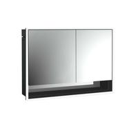 loft Armario con espejo iluminado y estante inferior, 1000mm, 2 puertas, modelo empotrado, espejo/negro, 979813517, Versión: puerta ancha izquierda