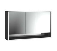 loft Armario con espejo iluminado y estante inferior, 1400mm, 3 puertas, modelo de superficie, 979813524, Color: negro/espejo
