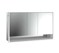 loft Armario con espejo iluminado y estante inferior, 1400mm, 3 puertas, modelo empotrado, 979805225, Color: aluminio/espejo