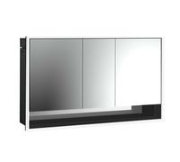 loft Armario con espejo iluminado y estante inferior, 1400mm, 3 puertas, modelo empotrado, 979813525, Color: negro/espejo