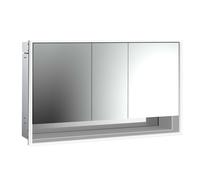 loft Armario con espejo iluminado y estante inferior, 1600mm, 3 puertas, modelo empotrado, 979806223, Color: aluminio/blanco