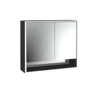 loft Armario con espejo iluminado y estante inferior, 800mm, 2 puertas, modelo de superficie, espejo/negro, 979813510, Versión: puerta ancha izquierda