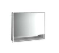 loft Armario con espejo iluminado y estante inferior, 800mm, 2 puertas, modelo empotrado, aluminio/blanco, 979806207, Versión: 2 puertas