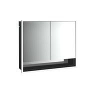 loft Armario con espejo iluminado y estante inferior, 800mm, 2 puertas, modelo empotrado, espejo/negro, 979813507, Versión: 2 puertas
